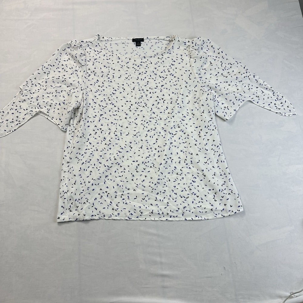 Ann Taylor Factory Women's Medium White Blue Print Flutter Sleeve Blouse
